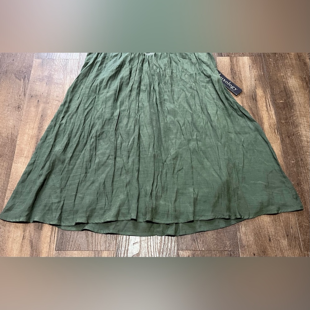 LUXOLOGY NWT dress olive green sleeveless lined knee length women’s medium - Picture 6 of 6